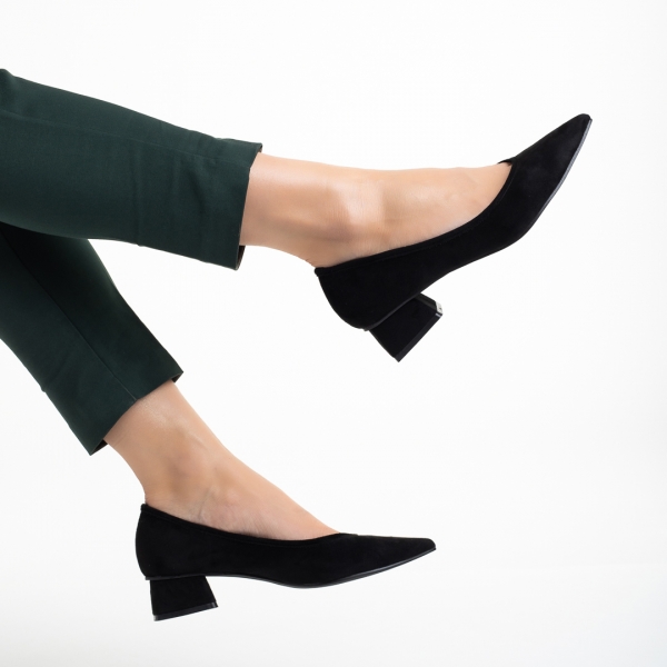 Ziva fekete női cipő sarokkal, textil anyagból készült, 5 - Kalapod.hu