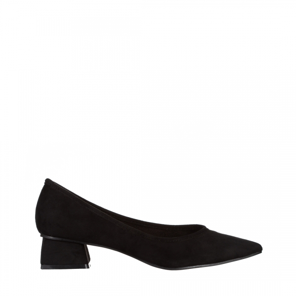 Ziva fekete női cipő sarokkal, textil anyagból készült, 2 - Kalapod.hu