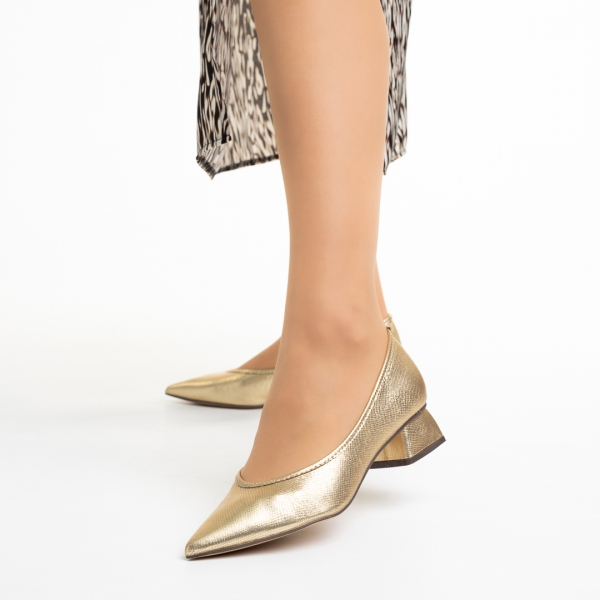 Ziva arany női cipő sarokkal, textil anyagból készült, 3 - Kalapod.hu