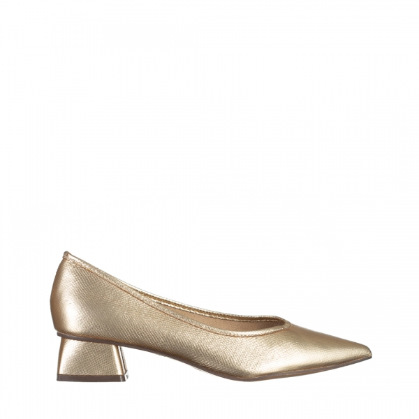 Ziva arany női cipő sarokkal, textil anyagból készült, 2 - Kalapod.hu
