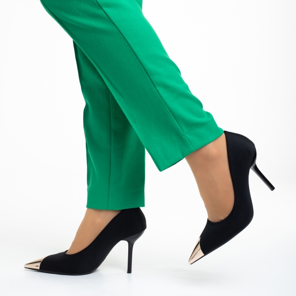 Melany fekete női cipő sarokkal, textil anyagból készült, 4 - Kalapod.hu