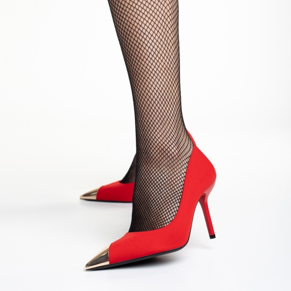 Melany piros női cipő sarokkal, textil anyagból készült - Kalapod.hu
