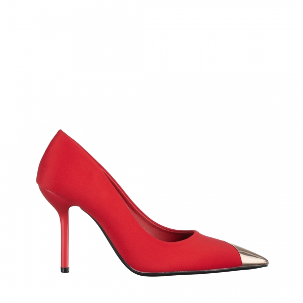 Melany piros női cipő sarokkal, textil anyagból készült, 2 - Kalapod.hu