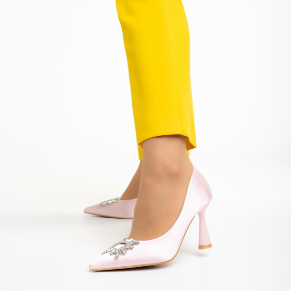 Trudy rózsaszín női cipő sarokkal, textil anyagból készült - Kalapod.hu