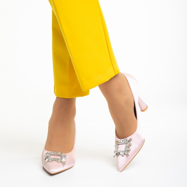 Trudy rózsaszín női cipő sarokkal, textil anyagból készült, 4 - Kalapod.hu