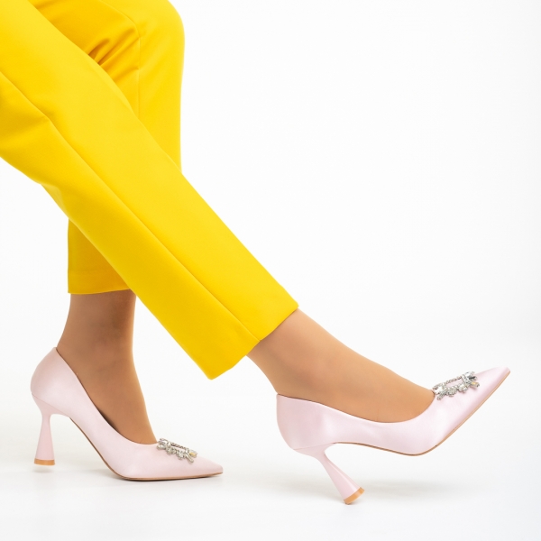 Trudy rózsaszín női cipő sarokkal, textil anyagból készült, 5 - Kalapod.hu
