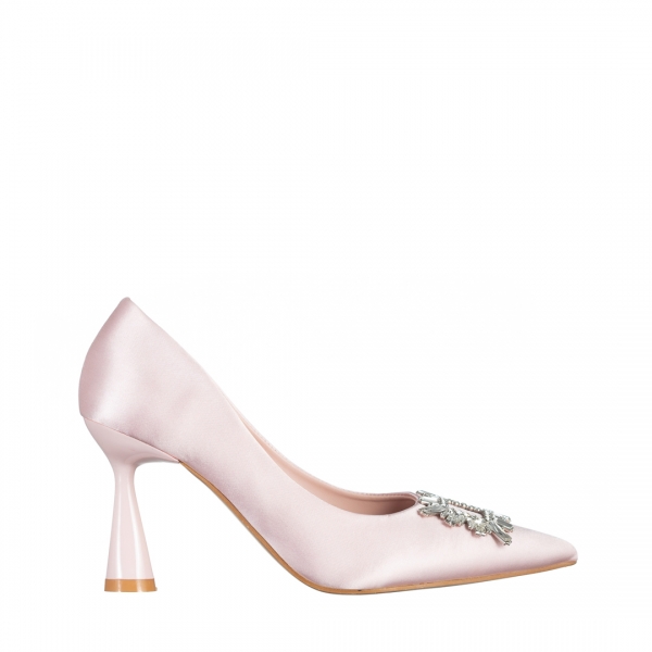 Trudy rózsaszín női cipő sarokkal, textil anyagból készült, 2 - Kalapod.hu