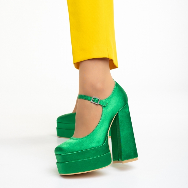 Caira zöld női cipő sarokkal, textil anyagból készült - Kalapod.hu