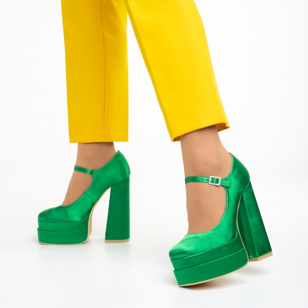 Caira zöld női cipő sarokkal, textil anyagból készült, 3 - Kalapod.hu