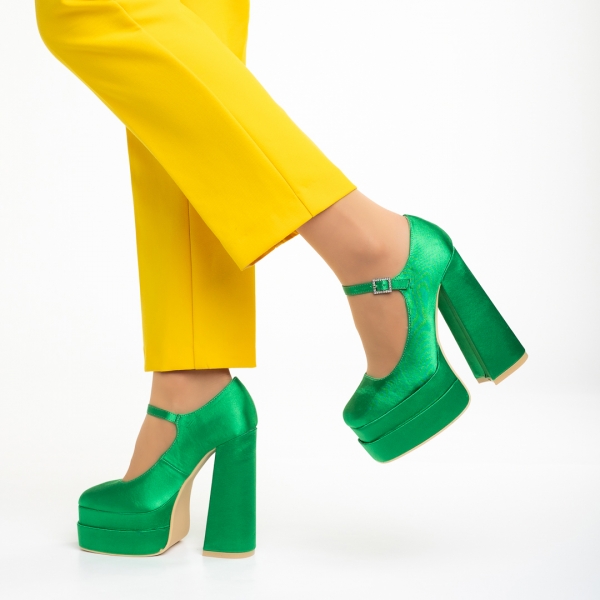 Caira zöld női cipő sarokkal, textil anyagból készült, 4 - Kalapod.hu