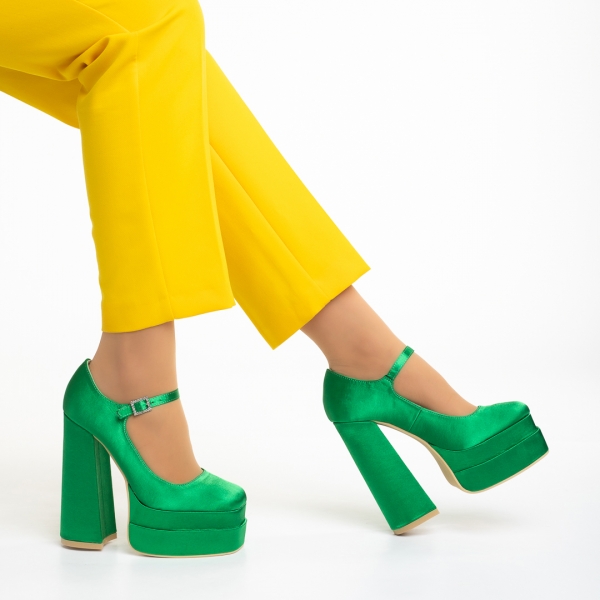 Caira zöld női cipő sarokkal, textil anyagból készült, 5 - Kalapod.hu