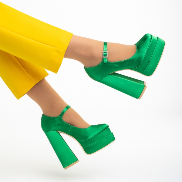 Caira zöld női cipő sarokkal, textil anyagból készült, 6 - Kalapod.hu