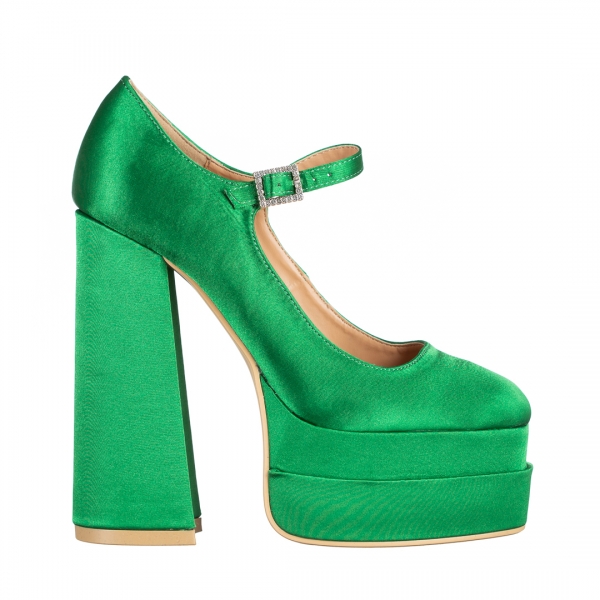 Caira zöld női cipő sarokkal, textil anyagból készült, 2 - Kalapod.hu