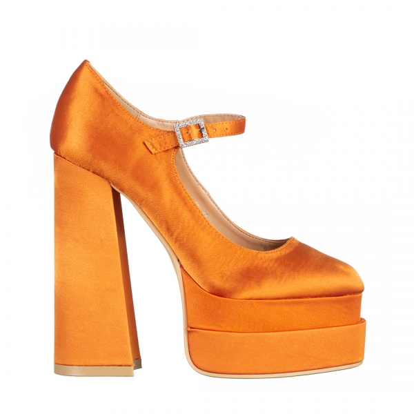 Caira narancssárga női cipő sarokkal, textil anyagból készült, 2 - Kalapod.hu