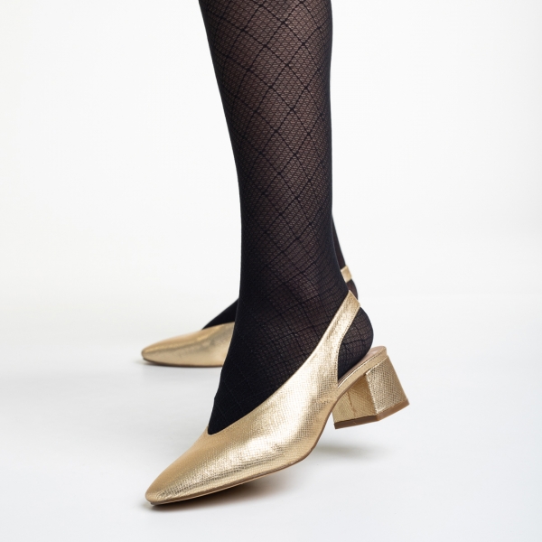 Zelda arany női cipő sarokkal, műbőrből készült, 3 - Kalapod.hu