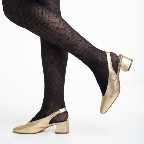 Zelda arany női cipő sarokkal, műbőrből készült, 4 - Kalapod.hu