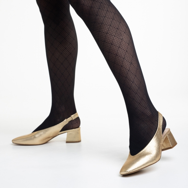 Zelda arany női cipő sarokkal, műbőrből készült, 5 - Kalapod.hu
