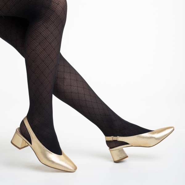Zelda arany női cipő sarokkal, műbőrből készült - Kalapod.hu