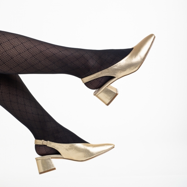 Zelda arany női cipő sarokkal, műbőrből készült, 6 - Kalapod.hu