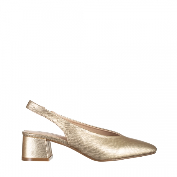 Zelda arany női cipő sarokkal, műbőrből készült, 2 - Kalapod.hu