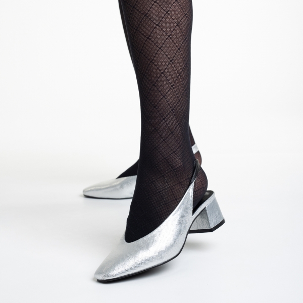 Zelda ezüst női cipő sarokkal, műbőrből készült, 3 - Kalapod.hu