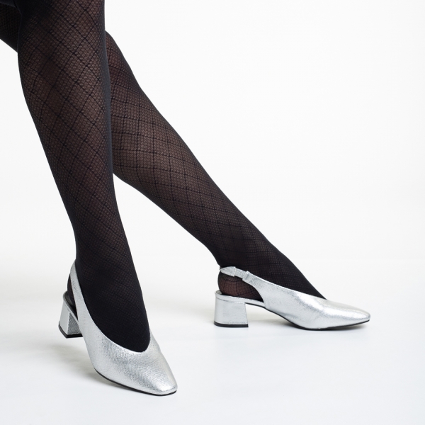 Zelda ezüst női cipő sarokkal, műbőrből készült - Kalapod.hu