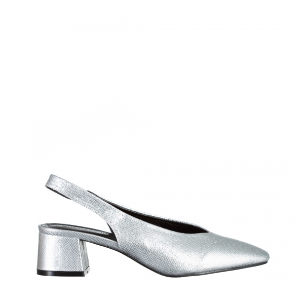 Zelda ezüst női cipő sarokkal, műbőrből készült, 2 - Kalapod.hu