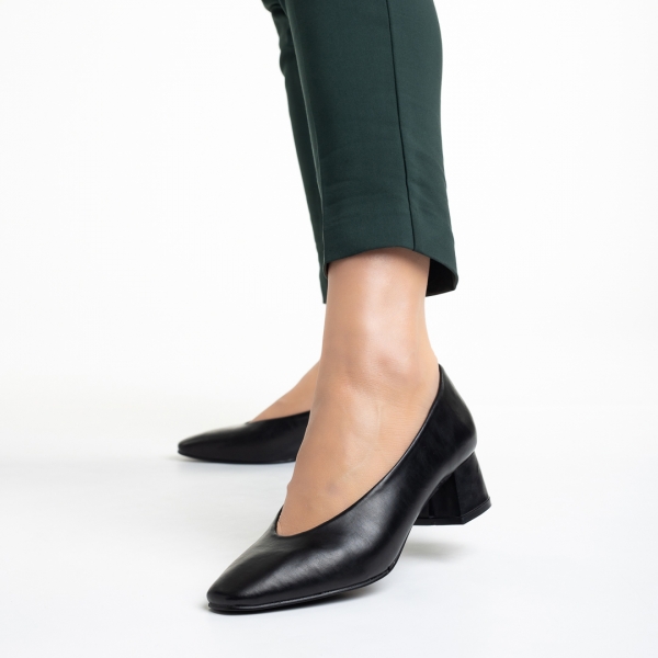 Veda fekete női cipő sarokkal, műbőrből készült, 3 - Kalapod.hu