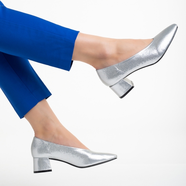 Veda ezüst női cipő sarokkal, műbőrből készült, 6 - Kalapod.hu