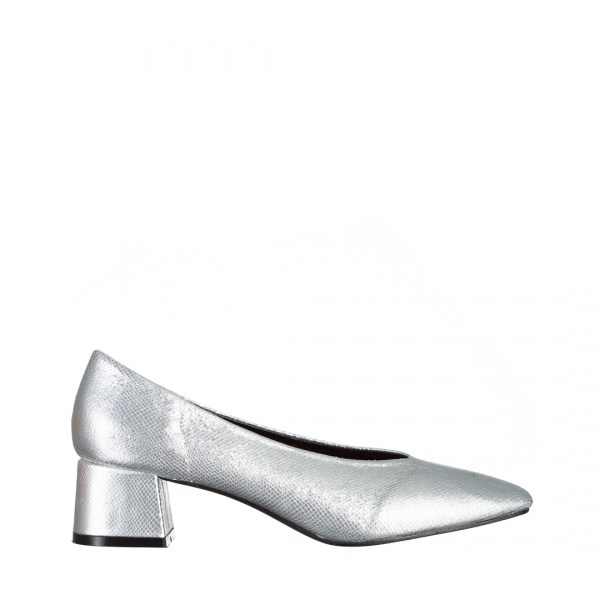 Veda ezüst női cipő sarokkal, műbőrből készült, 2 - Kalapod.hu