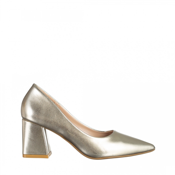 Mirsada arany női cipő sarokkal, műbőrből készült, 2 - Kalapod.hu