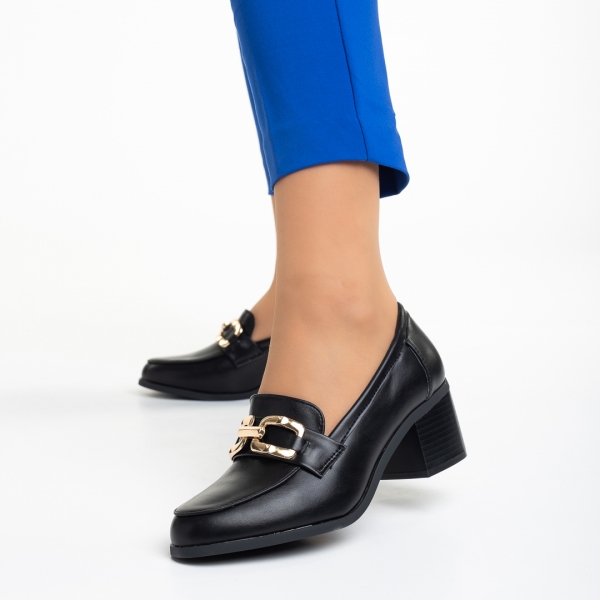 Quintina fekete női cipő sarokkal, műbőrből készült, 3 - Kalapod.hu