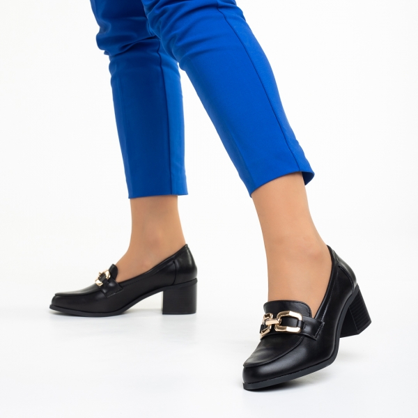 Quintina fekete női cipő sarokkal, műbőrből készült, 4 - Kalapod.hu