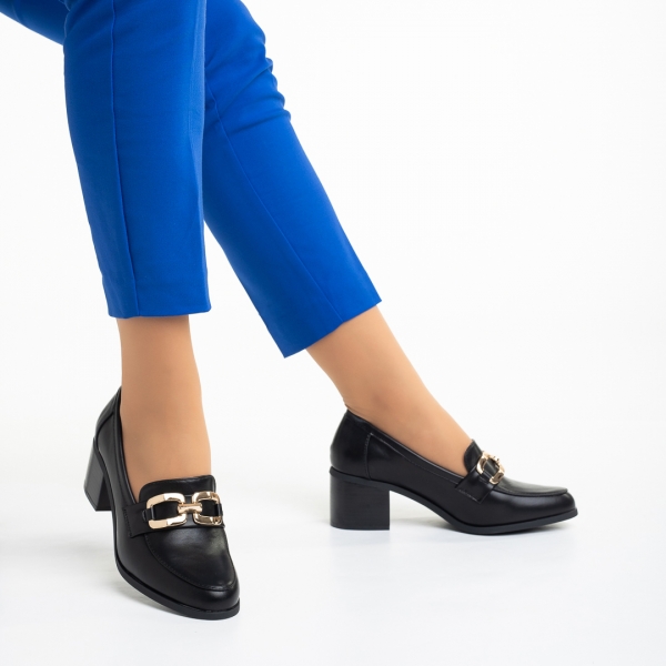 Quintina fekete női cipő sarokkal, műbőrből készült, 5 - Kalapod.hu