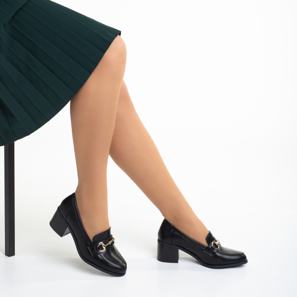 Felicienne fekete női cipő sarokkal, műbőrből készült, 3 - Kalapod.hu