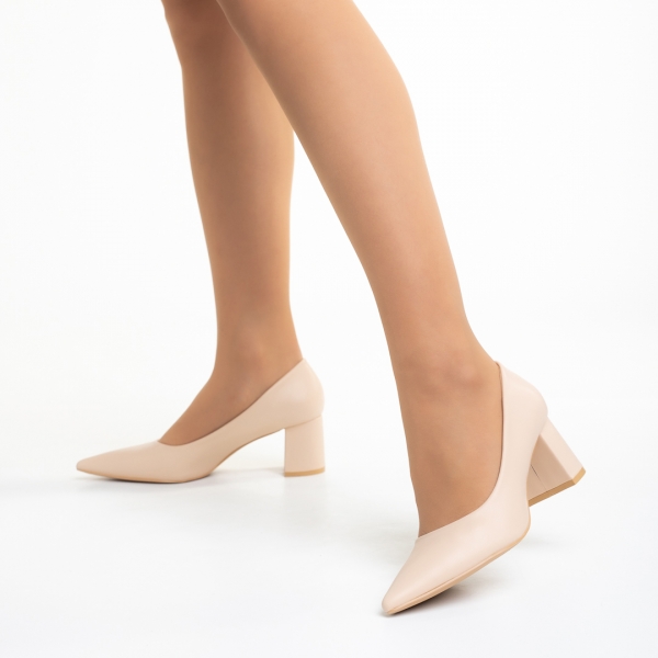 Amarilis bézs női cipő sarokkal, műbőrből készült, 4 - Kalapod.hu