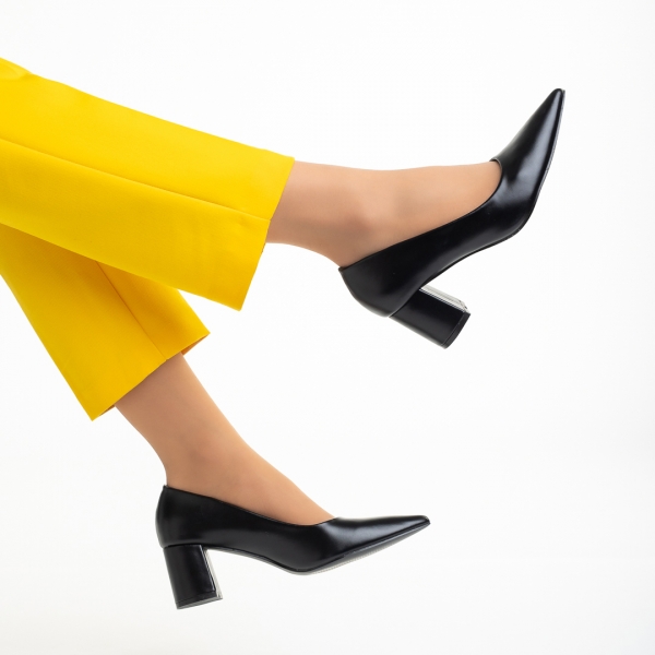 Amarilis fekete női cipő sarokkal, műbőrből készült, 6 - Kalapod.hu