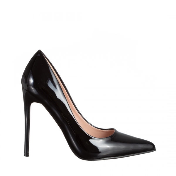 Cressida fekete női cipő sarokkal, lakkozott műbőrből készült, 2 - Kalapod.hu