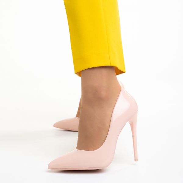 Tonina rózsaszín női cipő sarokkal, lakkozott műbőrből készült, 3 - Kalapod.hu