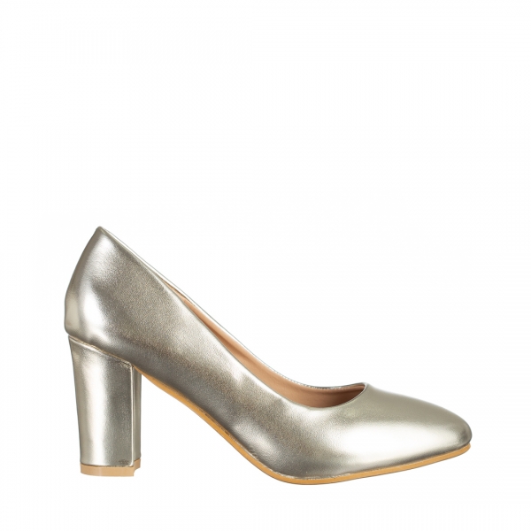 Crenta arany női cipő sarokkal, műbőrből készült, 2 - Kalapod.hu
