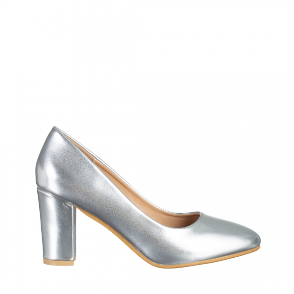 Crenta ezüst női cipő sarokkal, műbőrből készült, 2 - Kalapod.hu