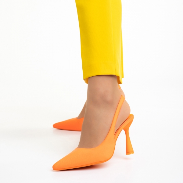 Dolabella narancssárga női cipő sarokkal, textil anyagból készült, 3 - Kalapod.hu