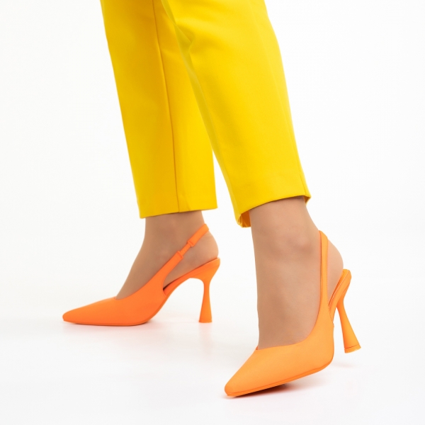 Dolabella narancssárga női cipő sarokkal, textil anyagból készült, 4 - Kalapod.hu