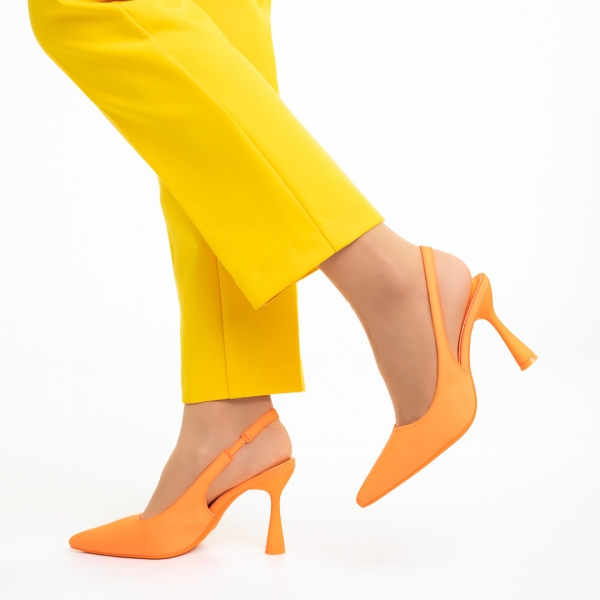 Dolabella narancssárga női cipő sarokkal, textil anyagból készült, 5 - Kalapod.hu