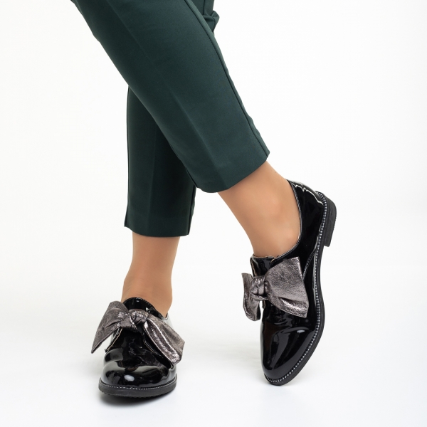Mitra fekete női cipő, lakkozott műbőrből készült, 5 - Kalapod.hu