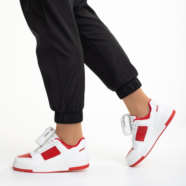 Inola fehér és piros női sportcipő, műbőrből készült, 5 - Kalapod.hu