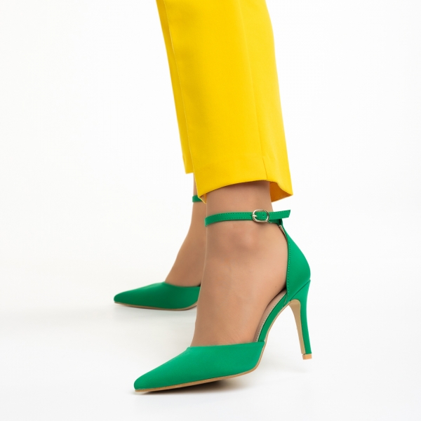 Florene zöld női cipő sarokkal, textil anyagból készült, 4 - Kalapod.hu