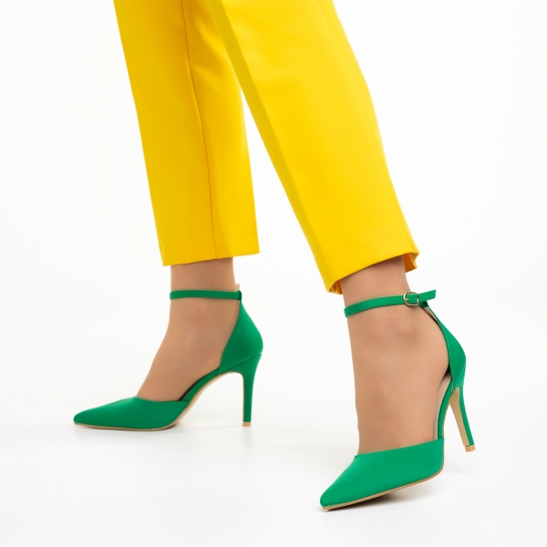 Florene zöld női cipő sarokkal, textil anyagból készült, 5 - Kalapod.hu