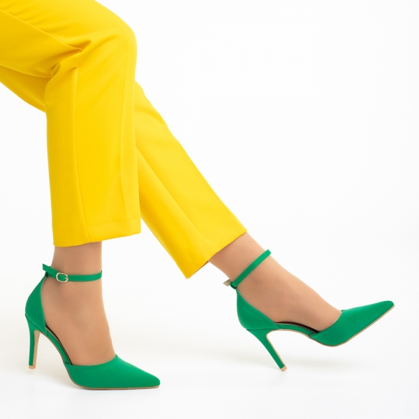 Florene zöld női cipő sarokkal, textil anyagból készült, 6 - Kalapod.hu