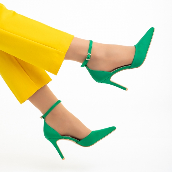 Florene zöld női cipő sarokkal, textil anyagból készült, 7 - Kalapod.hu